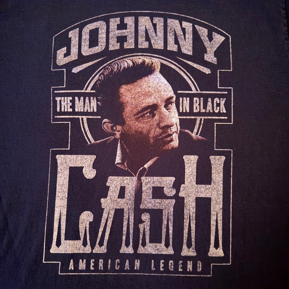 Johnny Cash The Man In Black American Legend Graphic T-Shirt Mens Black Large